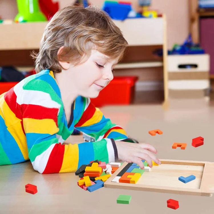 3D Colorf Деревянные Пазлы настольные Игрушки Tangram головоломка Пазлы для детей тетрис игра Развивающие игрушки для малышей деревянный подарок
