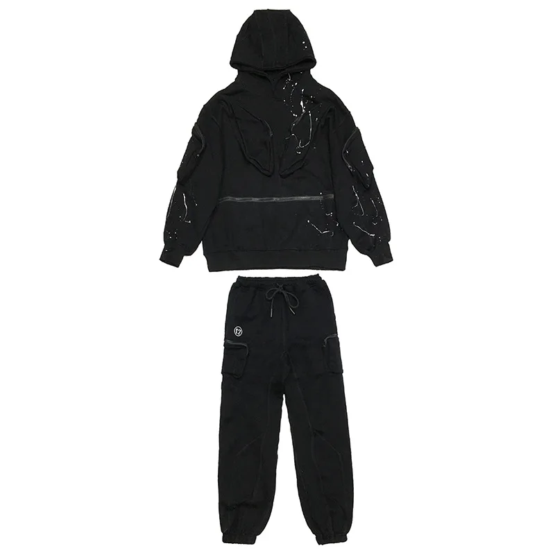 

2021 Spring New Three-Dimensional Zipper Pocket Hooded Sweatshirt Women's Loose Leisure Workwear Sport Pants Suit Two-Piece Set