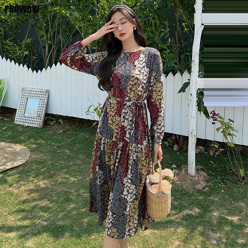 

French Vintage Floral Leopard Chiffon Dress Spring Autumn 2021 Women Slim Long Sleeve Dress One-Piece Korean Elegant Lady Dress