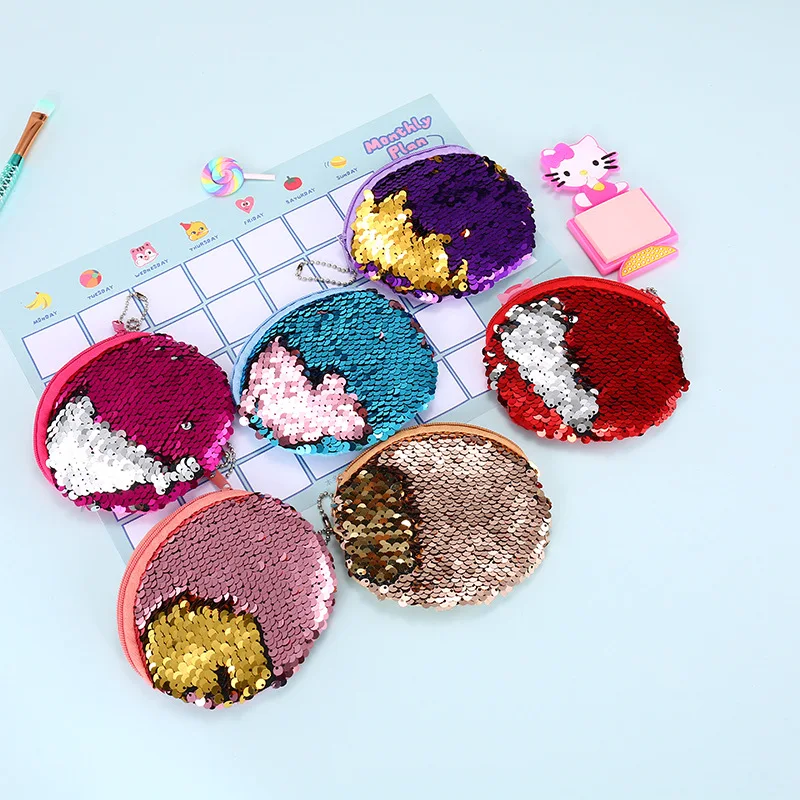 1 шт. круглая мини сумка на молнии с блестящими пайетками двойной цвет для монет