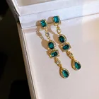 Винтажные золотые серьги, зеленые кристаллы, геометрические Висячие серьги для женщин, Дамский красивый подарок