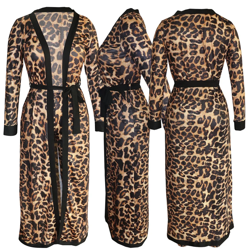 

Print Leopard African Dresses for Women 2 Piece Set Dashiki Africa Clothing Pants and Cardigan Suit Bazin Robe Africaine