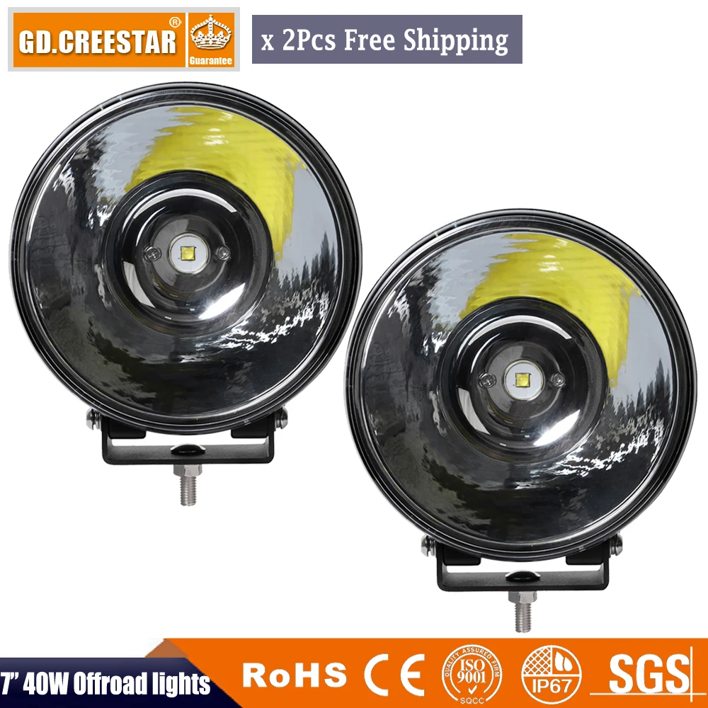 

7" inch 40W Single COB Chips Round Driving Beam Lights 12V 24V 40W Fog Beam lights For Front Bumper Grille Guards Spotlights x2