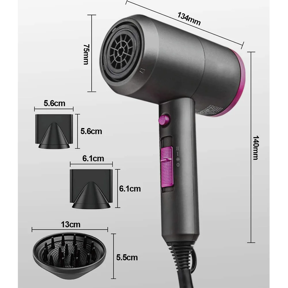 

1800W Ionic Hair Dryer Technology Constant Temperature Hairdryer 6 Types 3 Speeds 2 Nozzles Hot/Cold For Home Hair Salon Travel