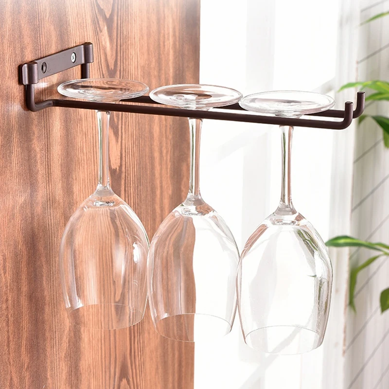 

Hanging Wine Glass Rack Single Row Stemware Cafe Restaurant Iron Holder