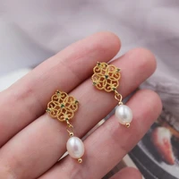 14k gold freshwater pearl 925 silver needle elegant retro vintage baroque wedding drop earrigns charms jewelry for women gift