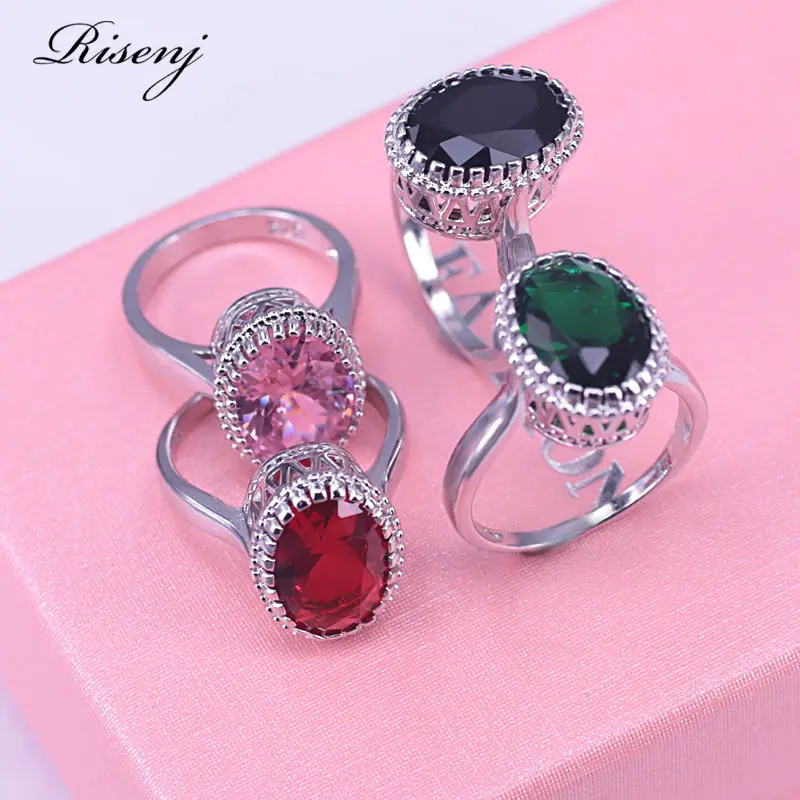 Много цветов большой овальный Топ зеленый кубический циркон серебряный цвет