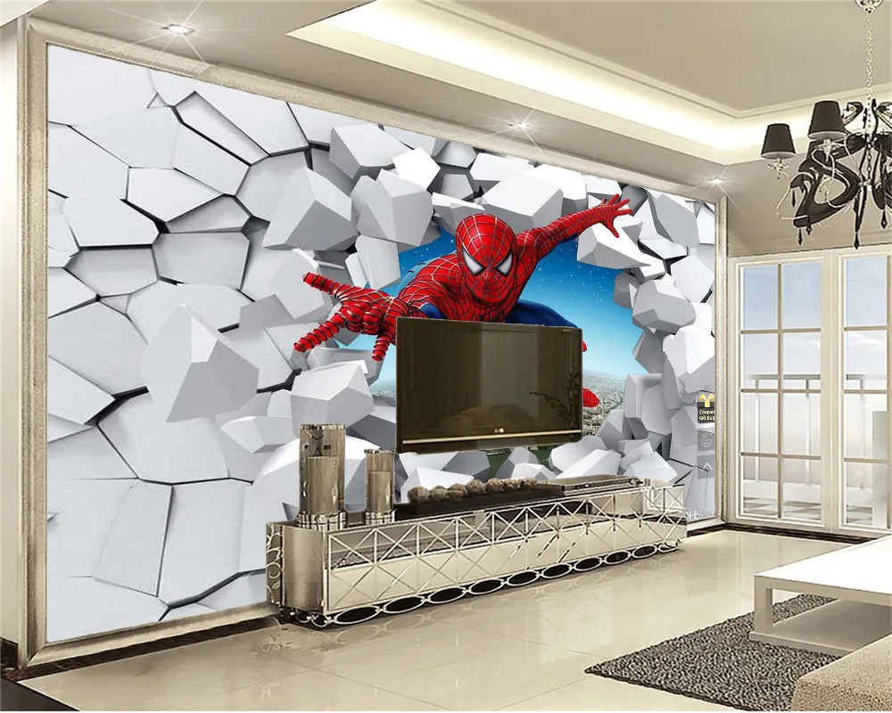 3d обои Человек-паук через стены иллюстрация гостиной фоновое настенное украшение для спальни настенная бумага