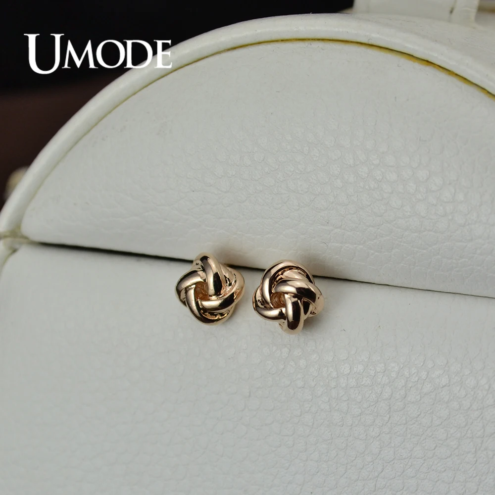 Женские серьги-гвоздики с узлом UMODE модные серьги цвета розового золота