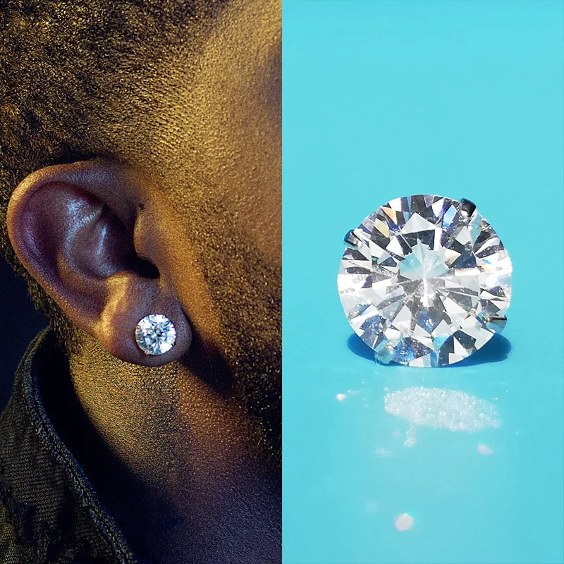 

Hip Hop New Hot Street Stainless Steel Stud Earrings CZ Ear Piercing Crystal Ear Jewelry for Men Women Gift Accessories
