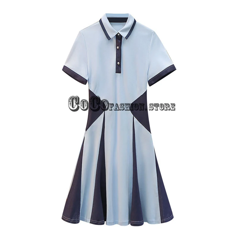

Summer high end 2021 women temperament dresses short sleeve Polo collar slim Close waist quality casual mini dress woman clothes