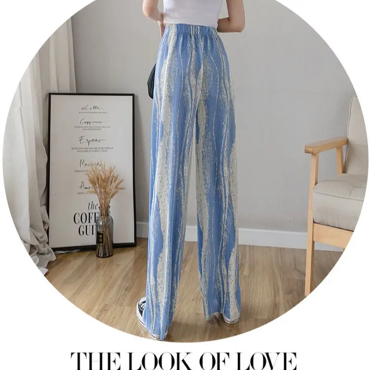 

Korean wide leg pants 2021 summer new versatile rendering color bar pleated high waist slim floor dragging casual pants