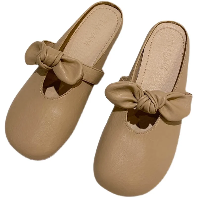 

Shoes Woman 2021 Low Slippers Summer Pantofle Cover Toe Luxury Slides Butterfly-Knot New Soft Designer Flat Rubber Sweet PU Butt
