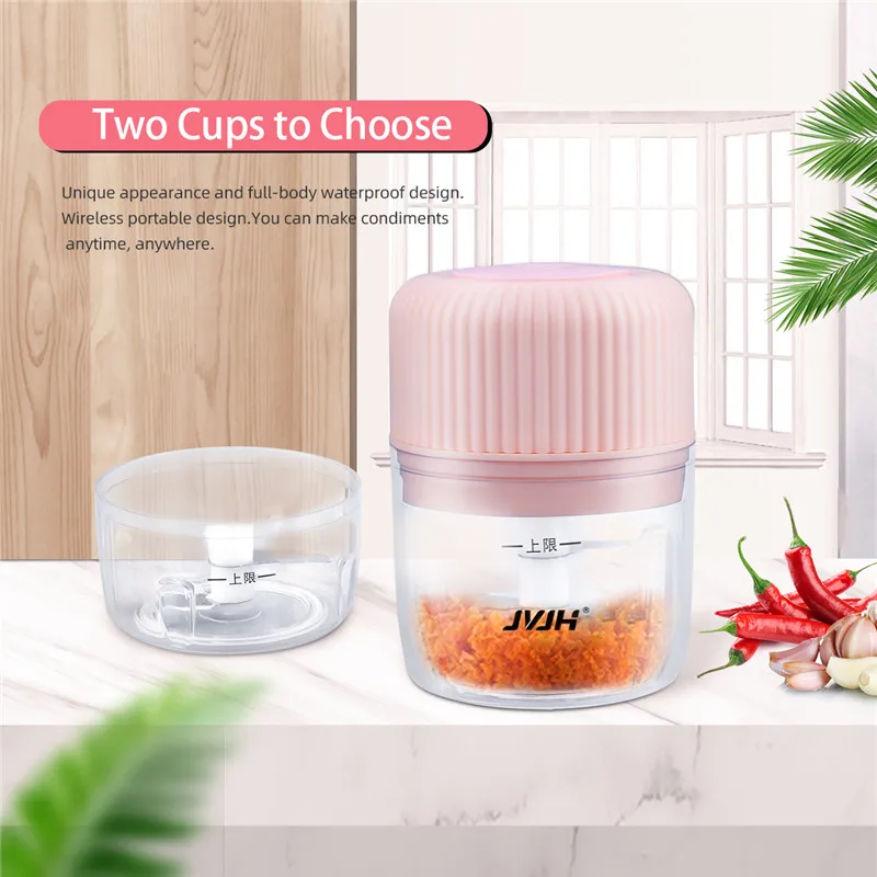 

Multifunctional Mini Electric Garlic Grinder 100ML + 250ML Two Cups Rechargeable Vegetable Fruit Meat Twist Shredder Blender