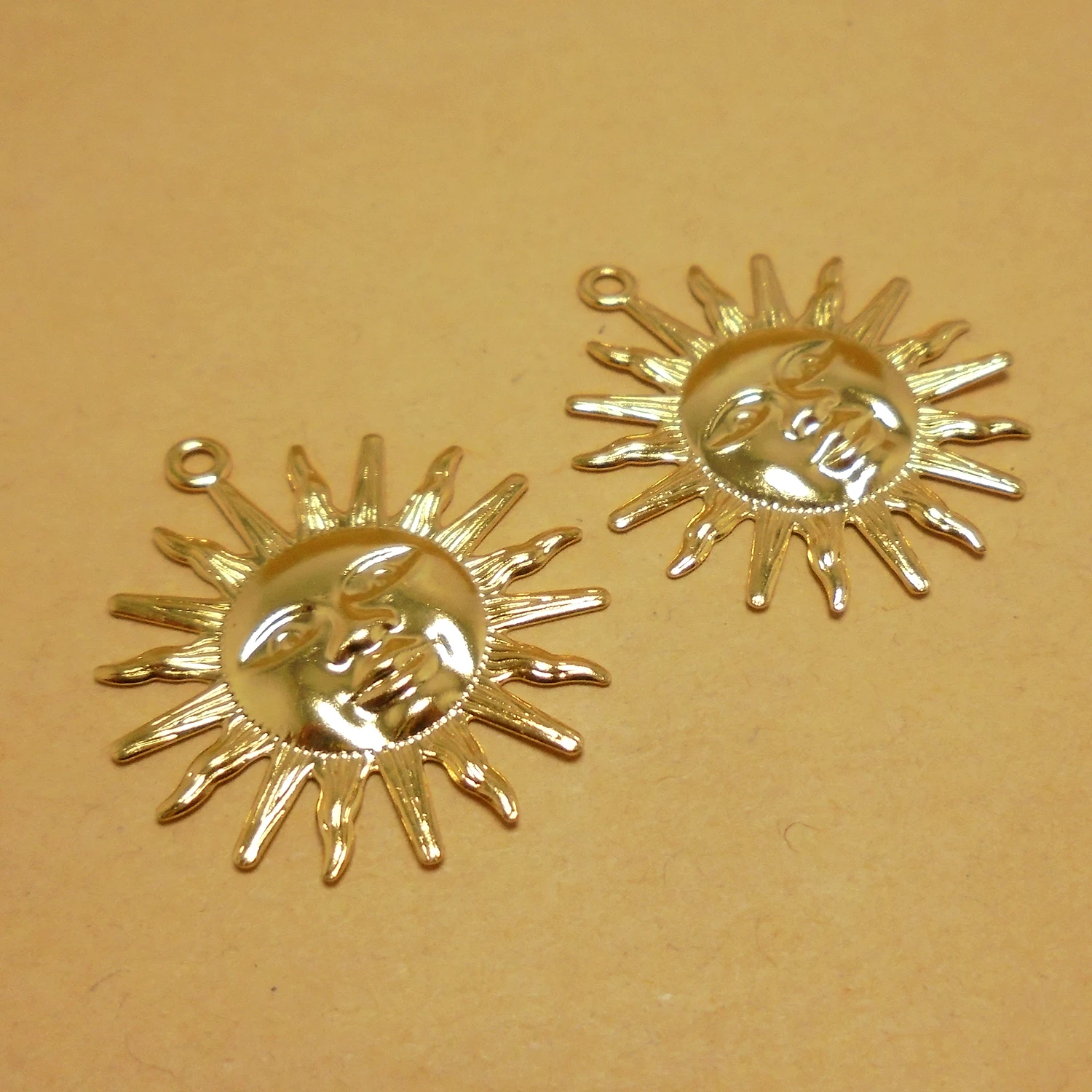 

24K Gold Plated Brass Sun Charm Earrings Necklace Jewelry Supplies 24.75x22mm-10pcs