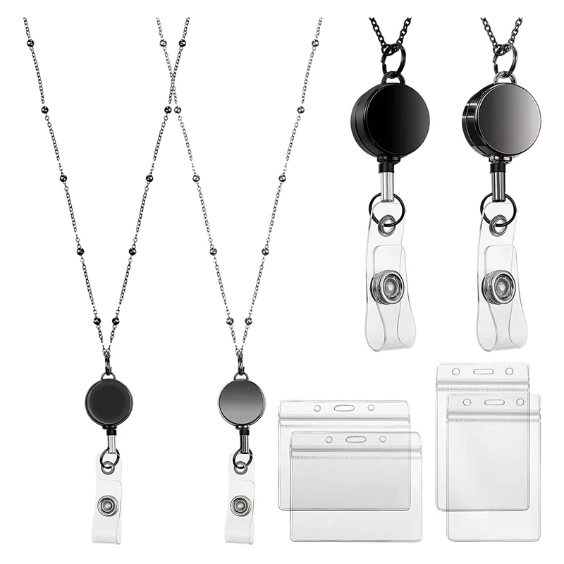 

2 Pcs Retractable Badge Reel Lanyard with ID Holder Necklace Lanyard Badge Clip Chain Waterproof Holder
