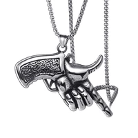 european and american fashion temperament retro stainless steel pistol gesture street personality necklace