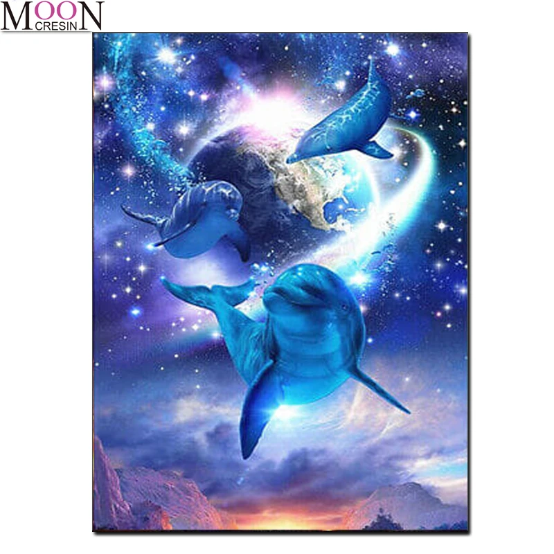 

5D Diy Diamond Painting Dolphin Family Sea Embroidery Cross Stitch Mosaic Full Square Round Drill Rhinestones Home Decor Needle