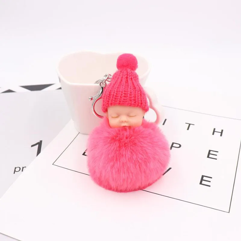 

20pcs/lot Party Favors Cute Sleeping Baby Fluffy Balls Keychains Personalized Present Festival Supplies For Wedding Souvenir