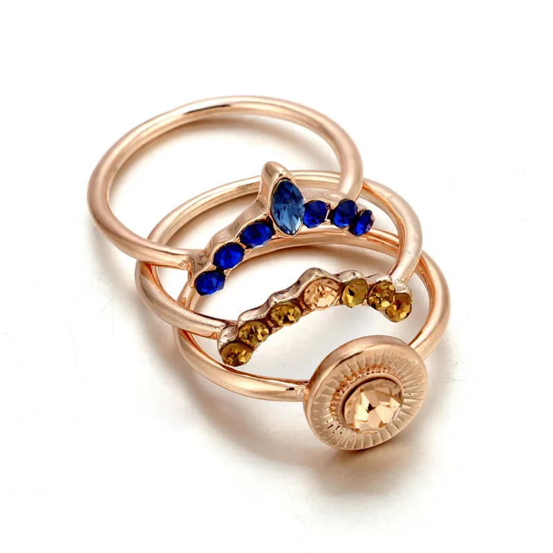 Новинка 3 шт./компл. женское богемное Ретро Открытое кольцо с буквами Love Blue Gem Crystal