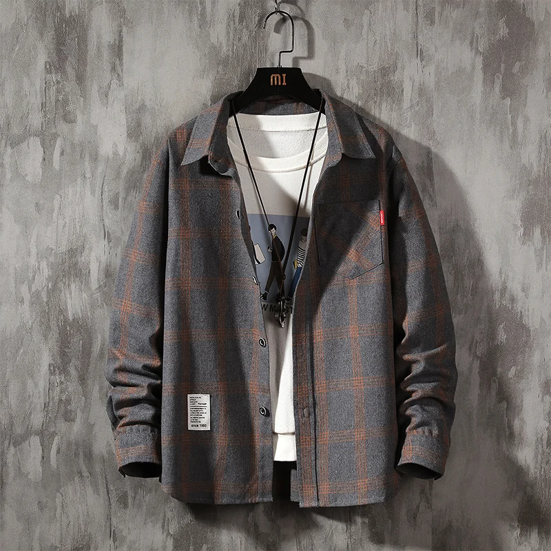 

Korean Style Shirts Casual Loose Harajuku Plaid Long Sleeve Fashion Button Up Shirt Camisa Masculina Men's Clothing DB60SH