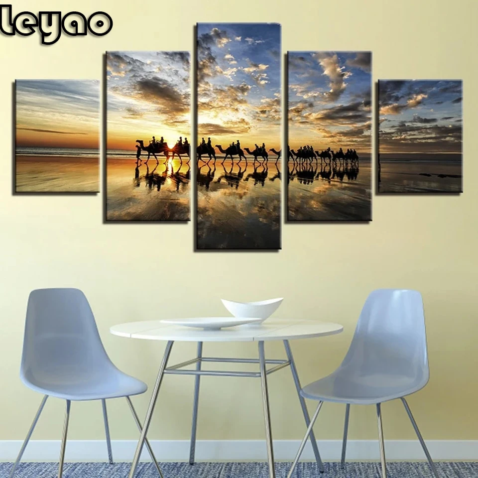 

Camel Trail 5 Piece Desert landscape Multi Panel Painting,diamond embroidery,square,round,crafts,diy,5d,diamond mosaic,