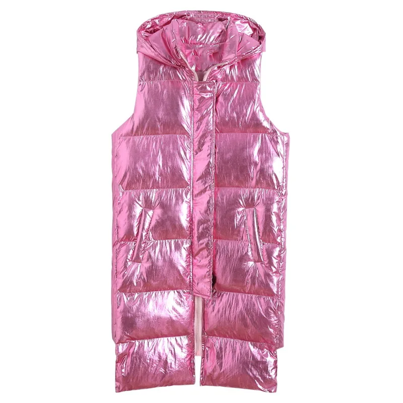 Осенне зимние женские жилетки с капюшоном и принтом из мультфильмов длинная