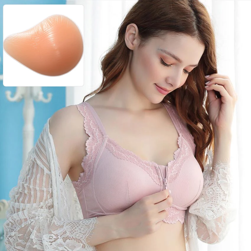 Fake Breast Prosthesis Bra Mastectomy Silicone Underwear Cover Breathable no Steel Ring Pink 3XL |