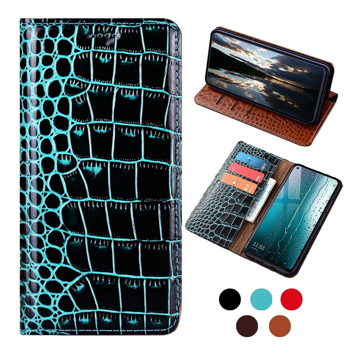 

Luxury Wallet Genuine Leather Flip Phone Case For Nokia 1 7 Plus 2 3 5 8 Sirocco 9 PureView 6 2018 Crocodile Texture Cover Case