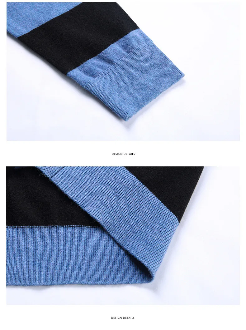 

Autumn Winter Men's Wool Sweater Knitting Patchwork Stripe O-neck Stretchy Thick Warm Washable Male Casual pullover
