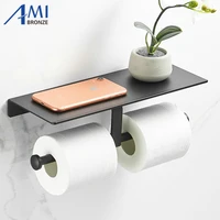 black paint double paper holder wall mounted bathroom accessories phone rack toilet shelf space aluminum material