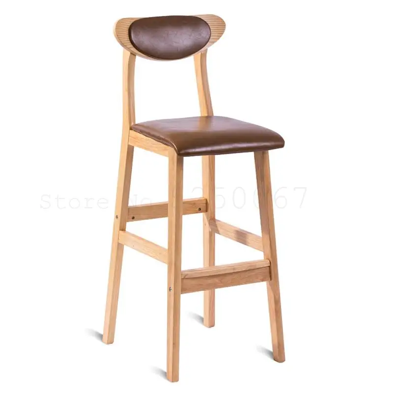 Скандинавский барный стул из массива дерева современный простой высокий Ретро