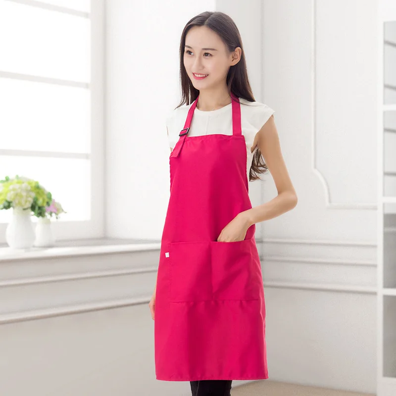Rosered Apron Домашние Кухонные фартуки для шеф-повара, одноцветные ресторанные формочки для приготовления пищи, для маникюра, Виниловая наклейка на стену, фартук, карманы - Цвет: Rosered Apron