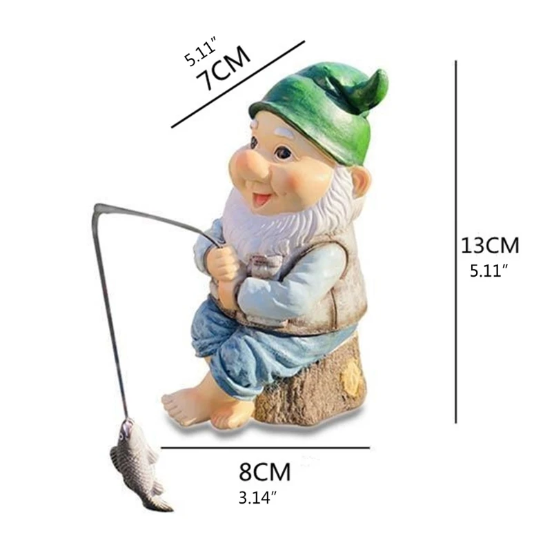 

Garden Gnome Statue Hand Painted Figurine Fishing Gnomes Dwarf Sculpture for Patio Lawn Yard Decoration Outdoor Ornaments