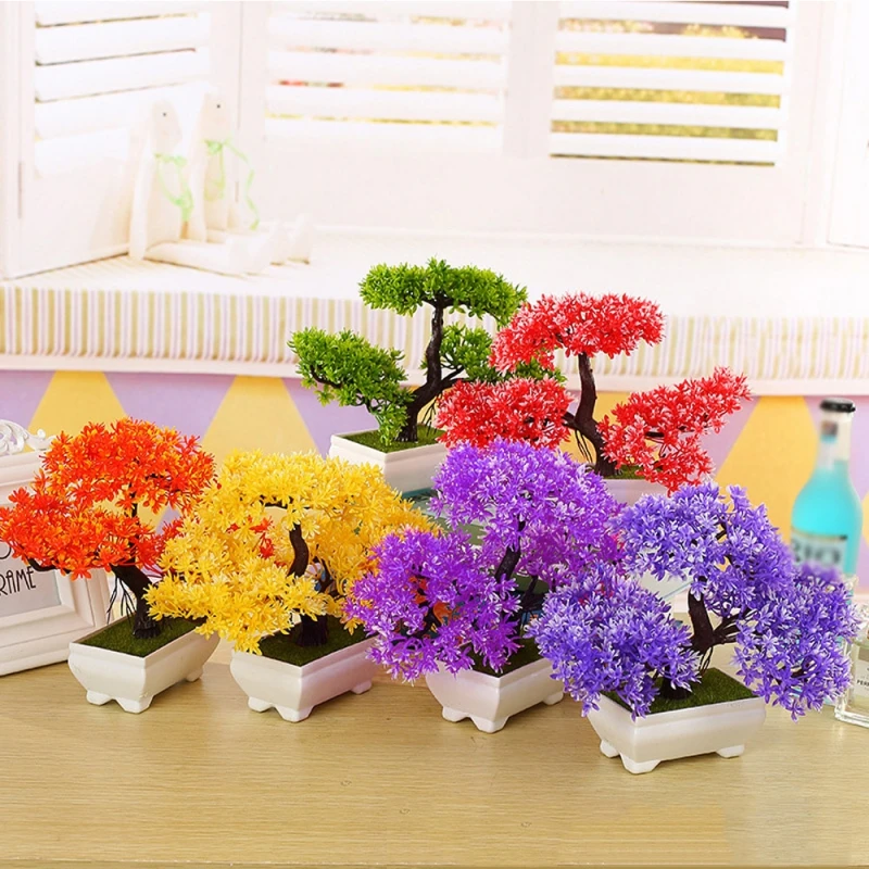 Разноцветное искусственное растение маленькое дерево горшечные растения