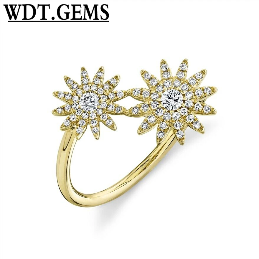 

10K желтое золото бриллиантовое кольцо в звездочку Женская открытая накидка Коктейльная Минималистичная