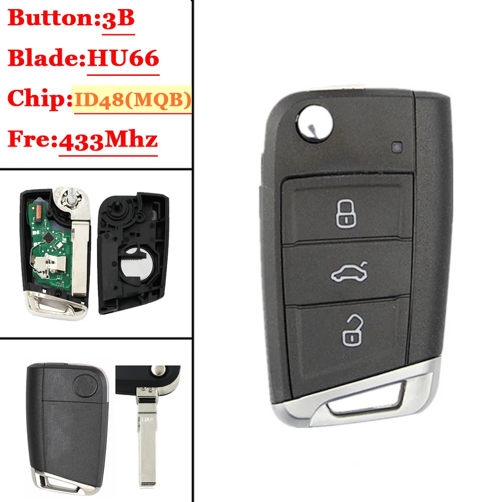 Автомобильный Дистанционный ключ 434 МГц с ID48 чип для V W Skoda Octavia A7 MQB Golf VII Golf7 Гольф
