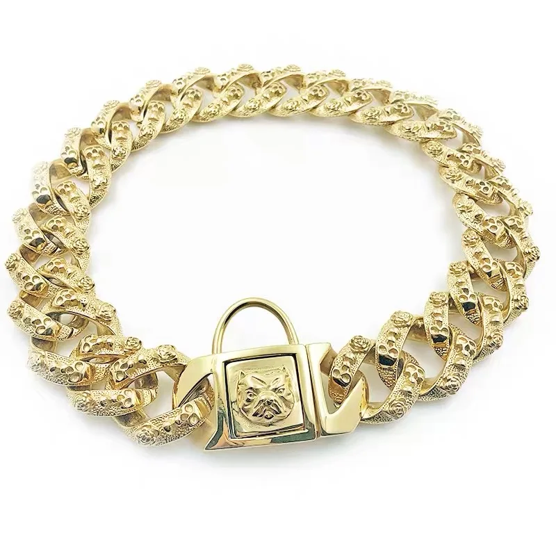 Collar con dise&ntilde;o de Pitbull para perro, cadena de oro personalizada, correa de Bulldog de acero inoxidable, Collar de 32mm, producto para mascotas-5