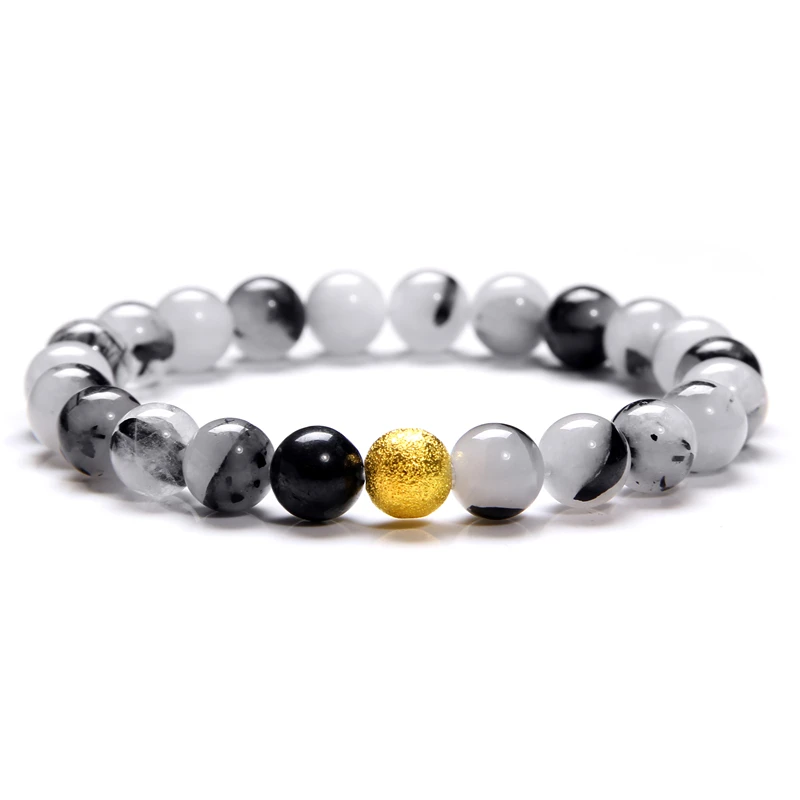 Браслеты из рутилированного кварца с золотыми бусинами для мужчин и женщин