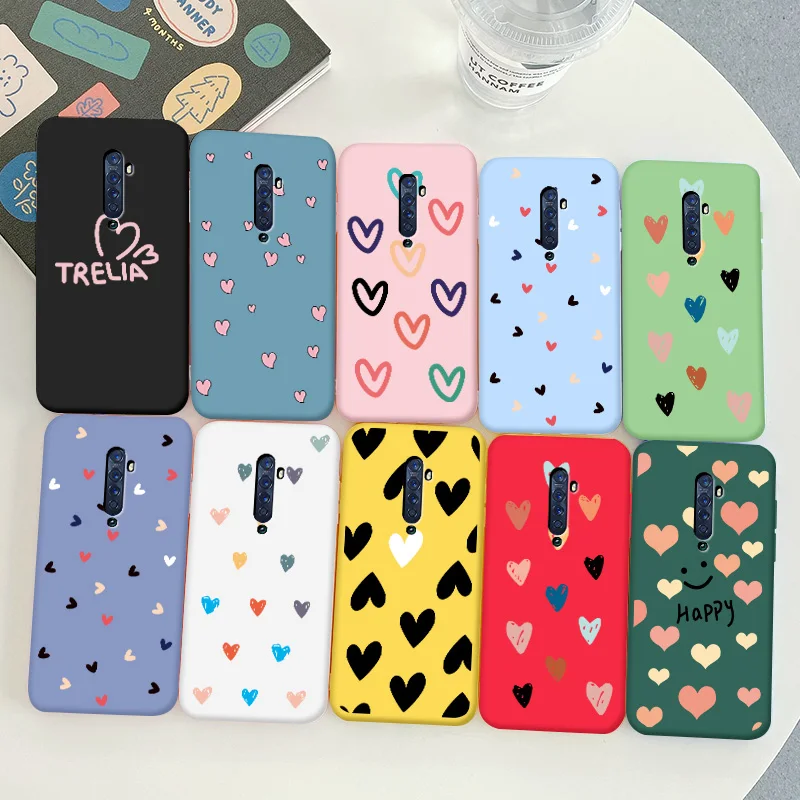 

For OPPO Reno 2 Case Protective Phone Shell Frosted Silicone Casing For OPPO Reno 2 Color Heart-Shaped Soft TPU Back Cover