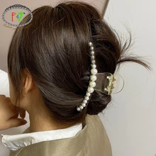 F.J4Z 2021 Trend Hair Claws for Women Ins Hot Hair Clips Clear Acrylic Simulated Pearl Hair Jewelry Accessories Dropship