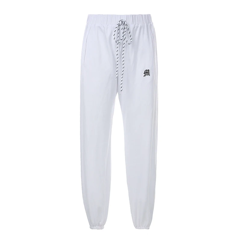 

ArtSu Embroidery White Casual Sweatpants Zipper Split High Waist Pants Women Pocket Fashion Joggers Sweatpants Summer PA52024