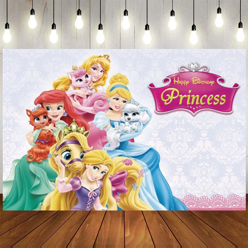 Фон для фотосъемки на день рождения с изображением героев Диснея Белоснежки