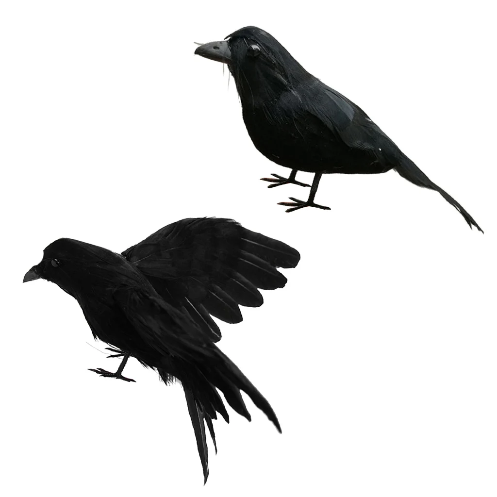 

2pcs Artificial Realistic Birds Black Crows For Garden Halloween Decoration