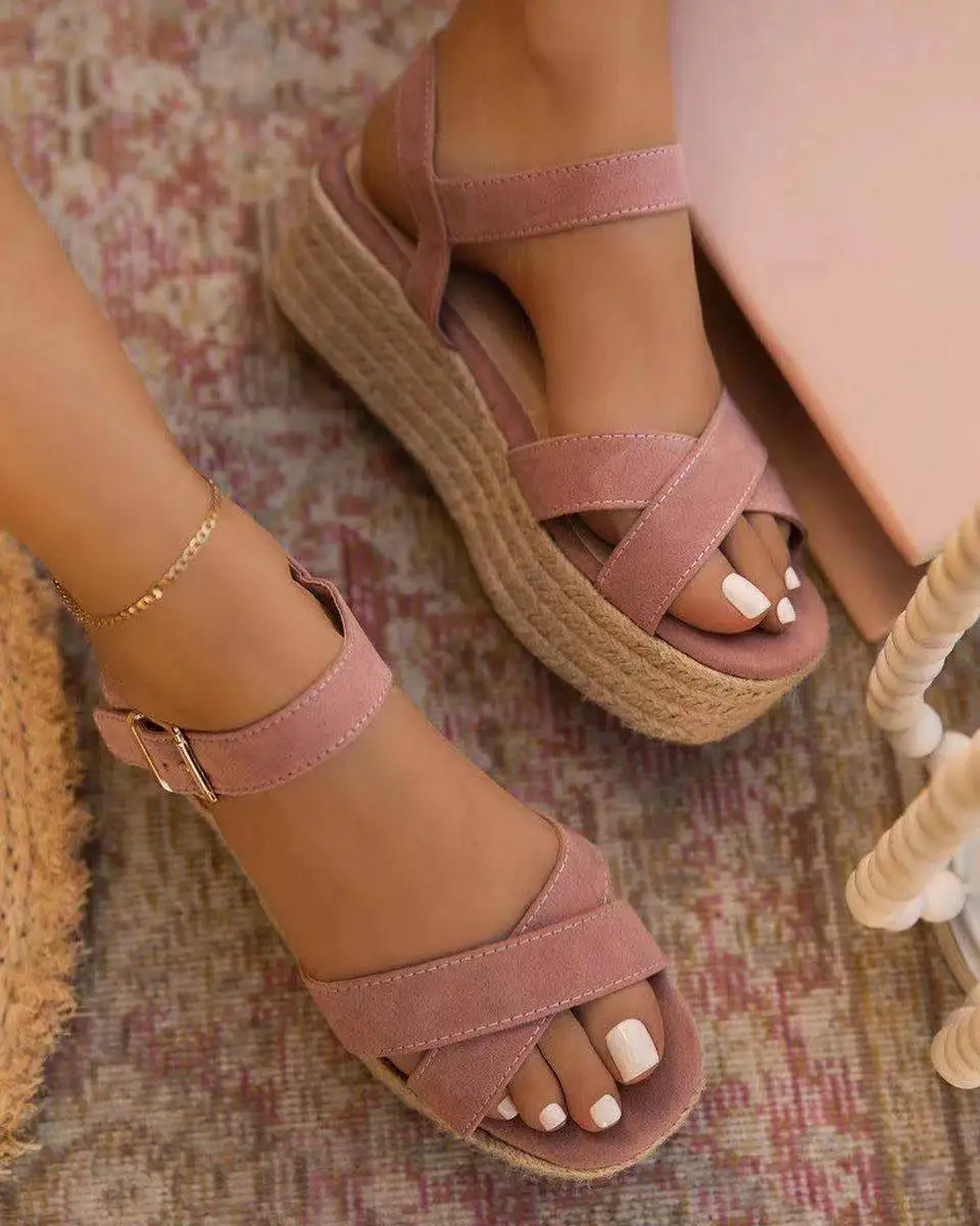 

New 2021 Women Sandals Summer Wedge Shoes Buckle Fashion Casual Lace Up Women Shoes Beach Ladies Sandals Sandalias De Mujer