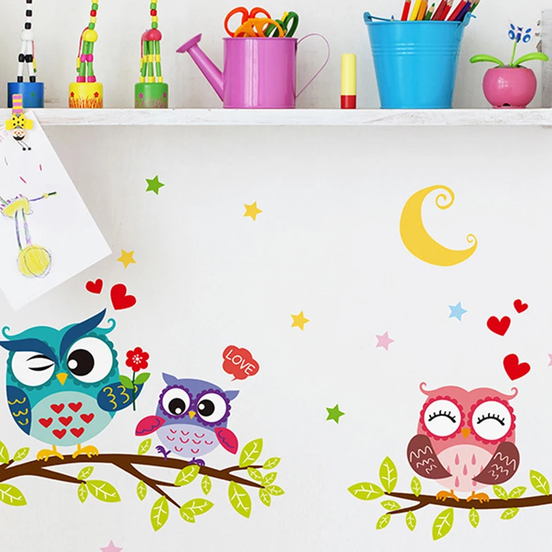 

Wallpaper Sticker Happy Removable Waterproof Cartoon Animal Owl Wall Sticker Kids Home Decor Wallpapers Art For Living Room