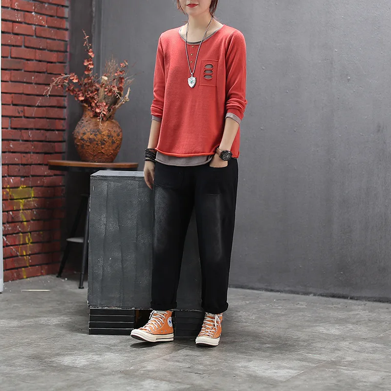 Женская трикотажная футболка пуловер из двух частей новинка искусственные в