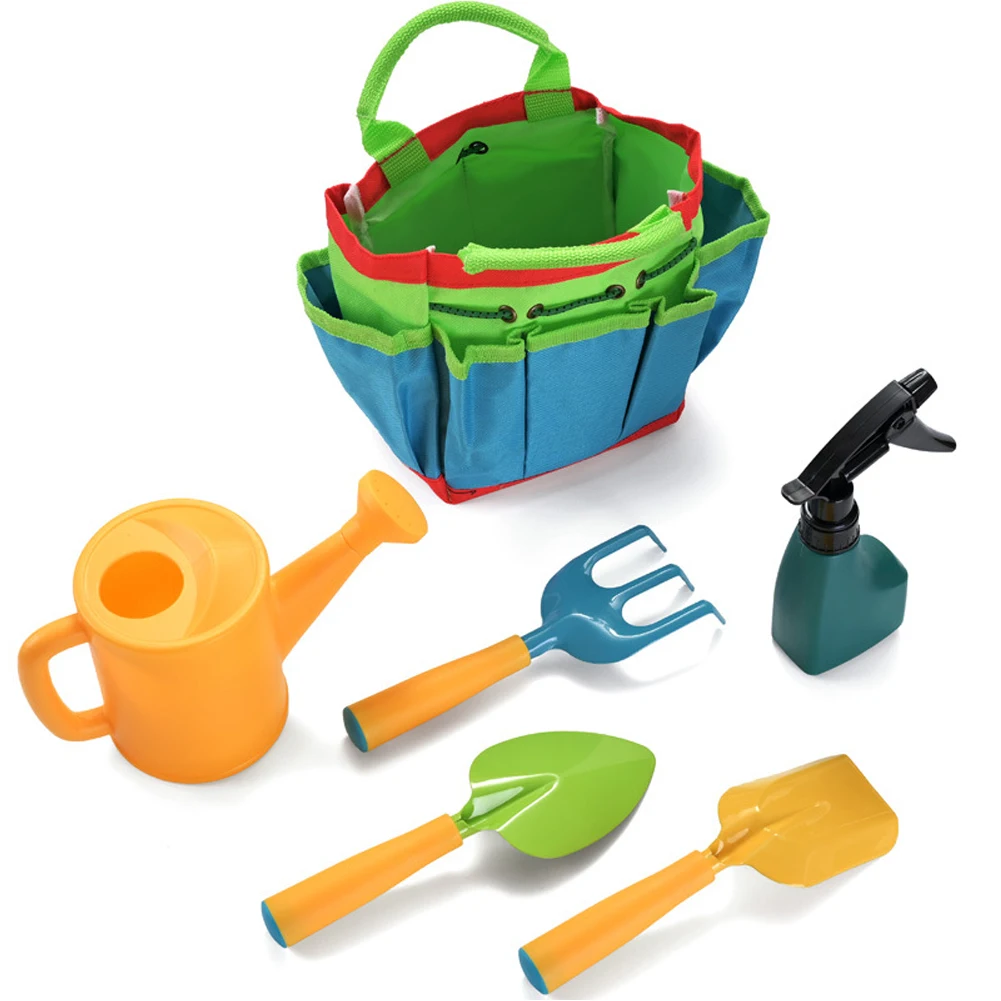 

6pcs Watering Kettle Beach Game Shovel With Carrying Bag Portable Outdoor Children Kids Garden Tools Kit Rake Summer Planting