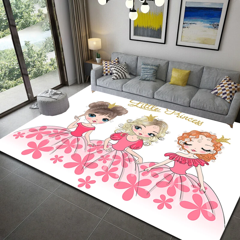 

Cartoon ballet girl 3D printing area carpet children bedroom play mat soft girl room play living room carpet can be customized