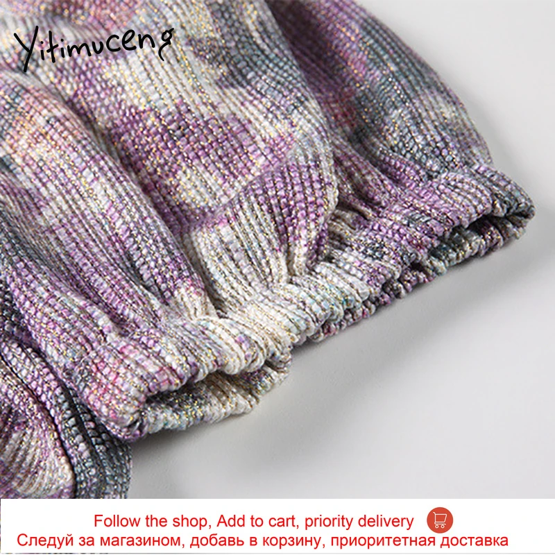 

Yitimuceng Floral Print Blouse Women Crop Tops V-Neck Puff Sleeve Slim High Waist Clothes 2021 Summer Korean Fashion New Shirts